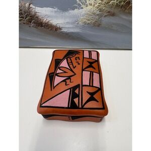 Southwestern Terracotta Pottery Trinket Box Hand Painted Lidded Clay Decor 5in